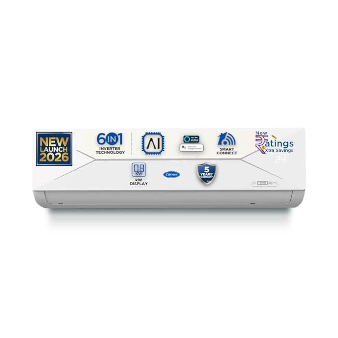 Carrier 1.5 Ton 3 Star Wi-Fi Smart Flexicool Inverter Split AC (Copper, Convertible 6-in-1 with Wi-Fi with Geo-Fencing, Smart Energy Display, 2026 Model, ESTER EDGE Gxi WiFi-CAI18EE3R36W1, White)