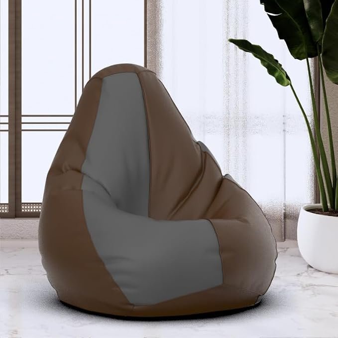 Bean Bag Chair Cover | Size: 1XL | Color: Brown Dark-Grey | Without Beans | Premium Leatherette Cover (CMF 3468)