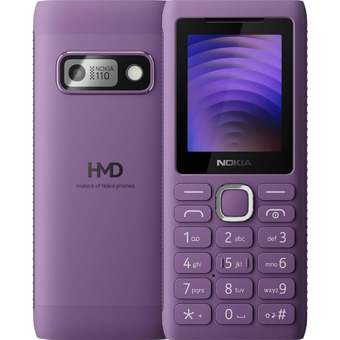 Nokia 110 Power Keypad Phone |Dual SIM,Camera, Long Lasting Battery, Durable Design, Phone Talker, Wireless FM Radio, MP3 Player, MicroSD, 1-Year Replacement Guarantee | Purple