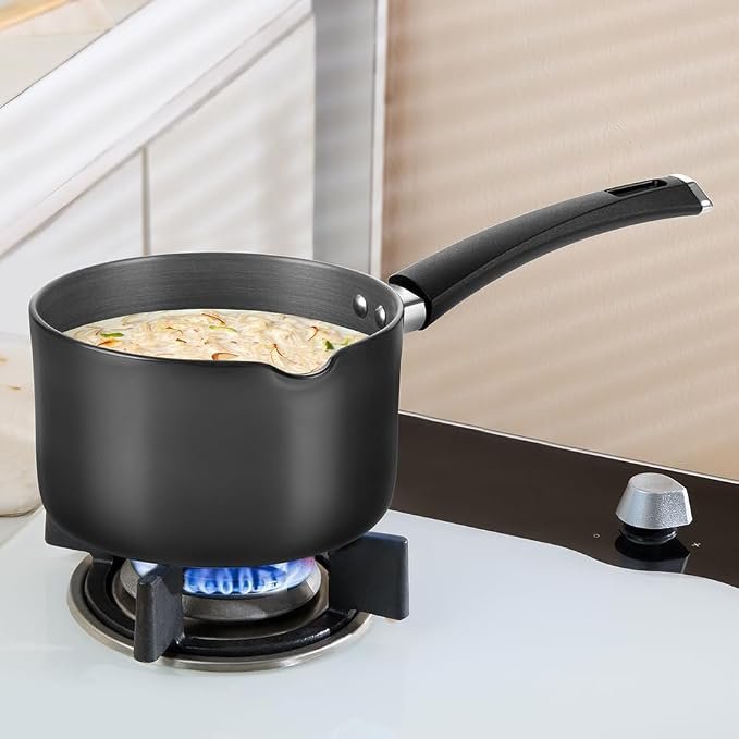 Borosil 2.5 L (18 cm) Hard Anodized Spout Sauce Pan | Aluminium Grade 3003 | Glossy Exterior & Matt Interior | Even Heat Distribution | Easy to Clean | 5 Years Warranty