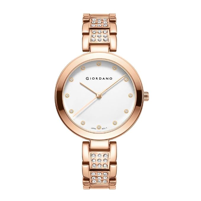 Giordano Eleganza Collection Analog Watch for Women with Crystal-Studded Strap & Diamond Indices