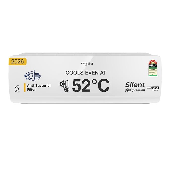 Whirlpool 1.5 Ton 5 Star, New star rated, Magicool Inverter Split AC (MAGICOOL 15T 5S INV CNV S6K3PP0, Copper, Convertible 4-in-1 Cooling Mode, HD Filter White)