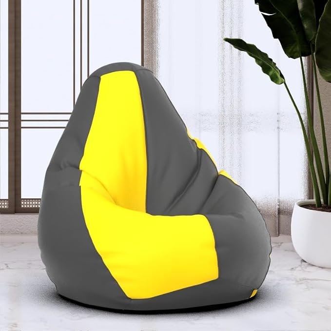 Bean Bag Chair Cover | Size: 0XL | Color: Dark-Grey Yellow | Without Beans | Premium Leatherette Cover (CMF 3649)