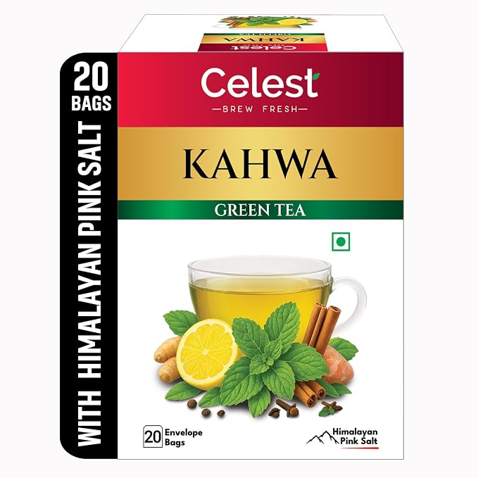 Celest Kahwa Green Tea, 20 Tea Bags | Helps in Detox | Contains Desi Herbs & Spices