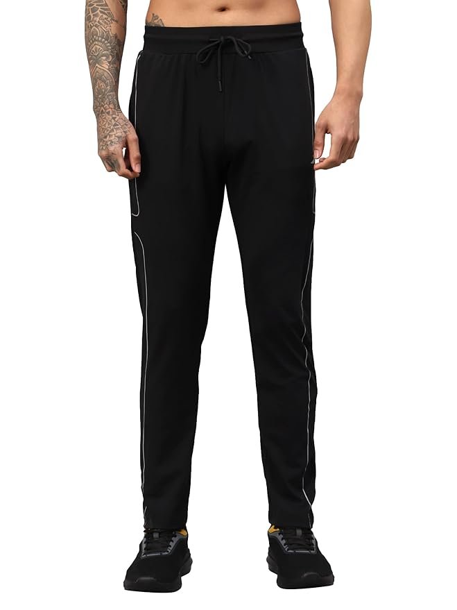 Vector X OML-264 Men’s Dry-Touch Sports Polyester Trackpant with 2 Utility Pockets Trouser – Ultra-Lightweight, Moisture Wicking, Training & Running Pant + Contrast Piping Design