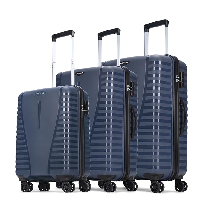 Aristocrat Airpro Set of 3 Large Size (Check-in), Medium Size (Check-in) & Cabin (Small Size) Hard Case Trolley Bags, 8 Wheels, Polypropylene Case, Unisex, 3-Yr Global Warranty, Poseidon Blue