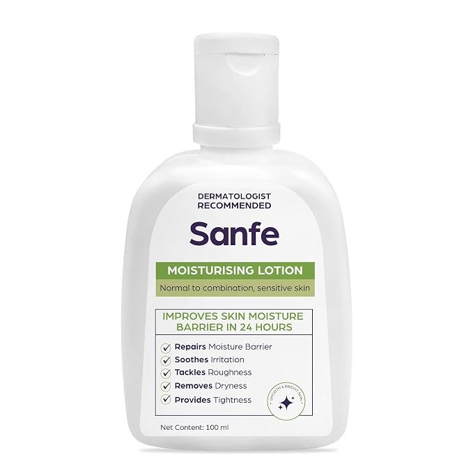 Sanfe Moisturising Lotion | Improves skin moisture barrier in 24 hours | For normal to combination, sensitive skin | 100ml