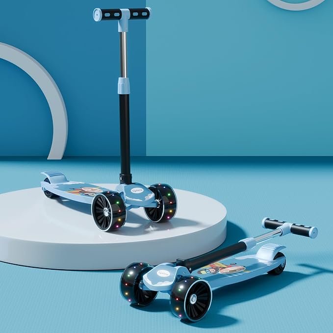 Lifelong Foldable Kids Kick Scooter with LED Wheels & Adjustable Height – Capacity 50kg- for Baby 3+ Year Old boy & Girl – Skate, Blue