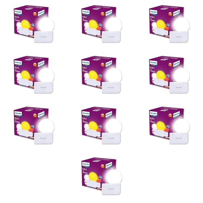 Philips Joy Vision Coral Rush 0.5W LED Night Lamp | Soft White Glow | Energy Efficient | Plug-in Prong Design | Ideal for Bedroom, Kids Room & Hallway (White, Pack of 10)