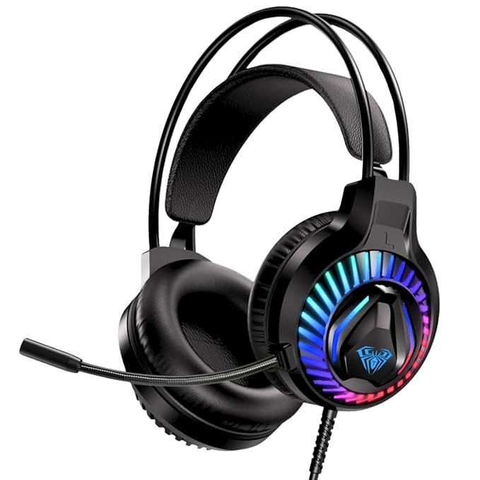 AULA S605 Professional RGB Gaming Headphones with Adjustable Mic Wired Gaming Headset (Black, Over Ear)