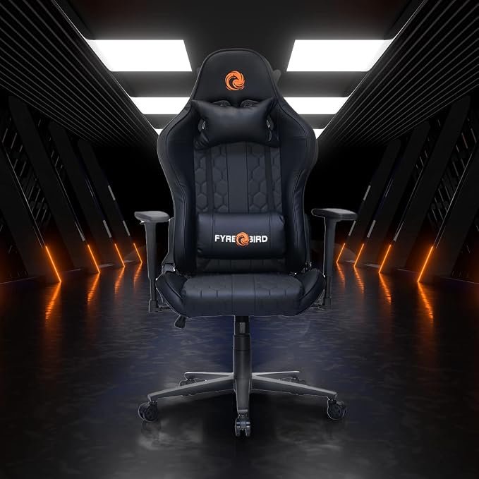 Nilkamal Fyrebird Ergonomic Gaming Chair with Lumbar Pillow, 3D Adjustable Armrest, Adjustable Neck, Gas Lift Mechanism, & 100mm Tilt (Canophy)