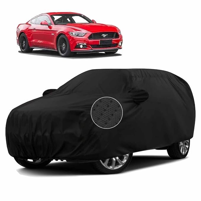Sulfar 100% Waterproof Car Body Cover Compatible with Mirror for Ford Mustang (Triple Stitched, Full Bottom Elastic, Black-TB)