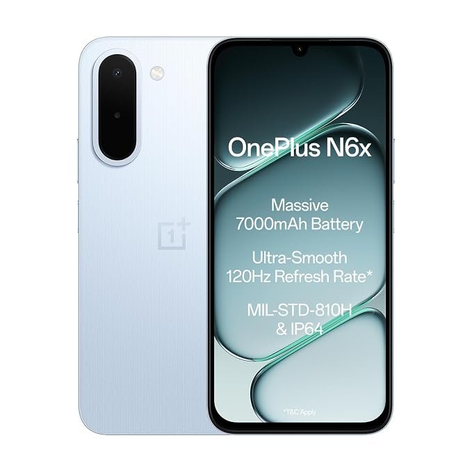 OnePlus N6x | 4GB+128GB | Ice Blue | 7000mAh Battery | Power for Days | 48-Months Smoothness | Smooth 120Hz Display | Largest 5300mm2 Cooling System | Military-Grade Durability