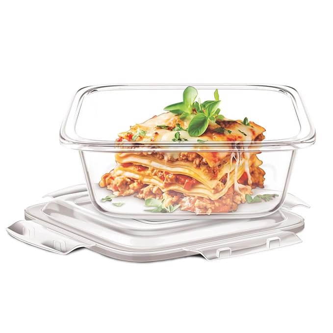 Signoraware Safe N Store Glass Square Container | Airtight & Leakproof | Microwave Safe | Ideal for Meal Prep, Leftovers, Salads, Curries and Kitchen Storage (1.2Ltr | Clear)