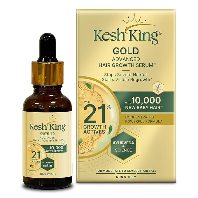 Kesh King Gold Advanced Hair Growth Serum – 21% Growth Actives with 3% Redensyl, 3% Anagain, Procapil, Kopexil Aqua & Ayurvedic Herbs | Visible Regrowth & Hair Fall Control | Women & Men | 30ml