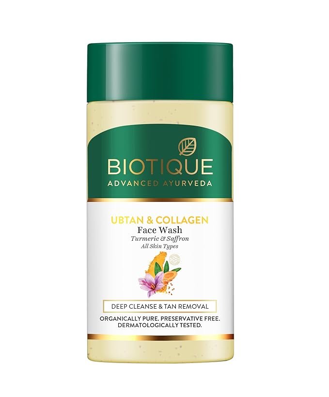 Biotique Ubtan & Collagen Face Wash for Tan Removal & Enhancing Skin Complexion – Gentle Exfoliation, Dead Skin Cell Removal| For Men & Women – 25ml