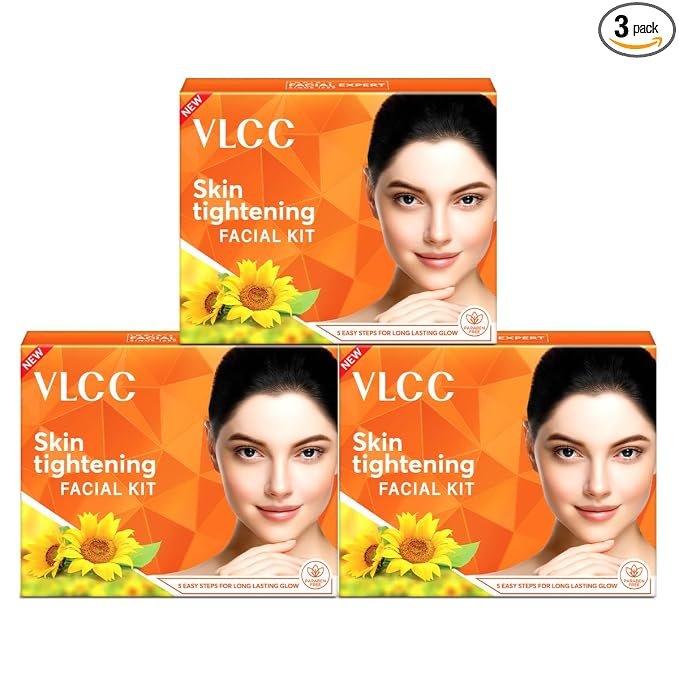 VLCC Skin Tightening Facial Kit – 25g X 3 (75g) (Pack of 3) | Skin Elasticity Facial | Helps Remove Toxins and Reduces Blemishes | With Berberry, Wheatgerm, Carrot Extract, and Geranium