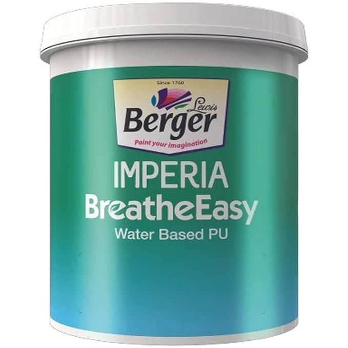 Berger Paint Imperia Breathe Easy Satin Gloss With German Water-Based Technology for Non-Toxic Anti-Microbial Wood Finish and Low VOC – 4 Liter