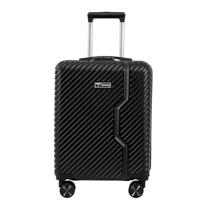 Impulse Vivid Polycarbonate (PC) Trolley Bag for Travel Small Cabin Check in, Luggage Bag Travel Hard Case with 8 Wheels 360 Degree Wheeling System (Black, Medium Checked)