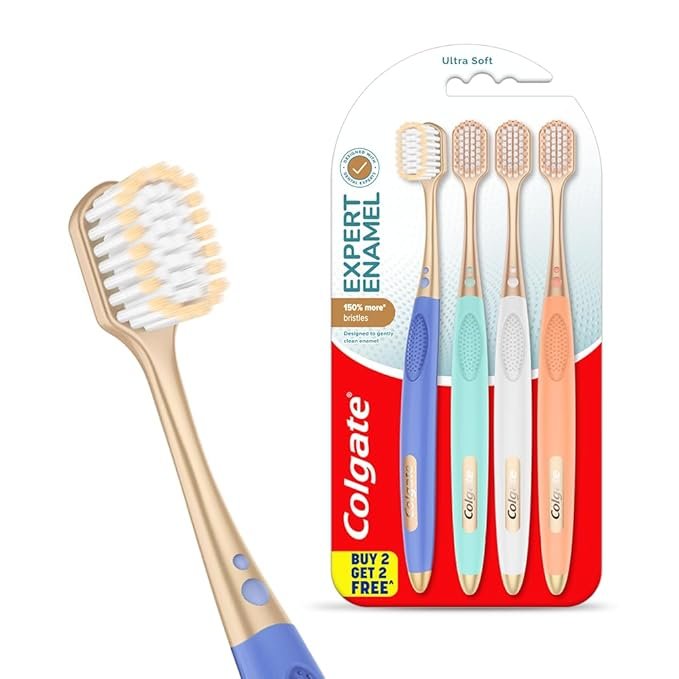 Colgate Gentle Enamel Ultra Soft Bristles Manual Toothbrush for adults, 4 Pcs (Buy2 Get 2), Soft Bristles for Enamel Care,Multicolor