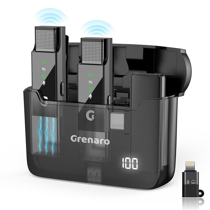 GRENARO S13 Wireless Mic for YouTube Recording, Collar Microphone with 3-Level Noise Reduction, 30m Range, 30H Battery, Portable Mike for Vlog, Live Streaming & Mobile Video Creators