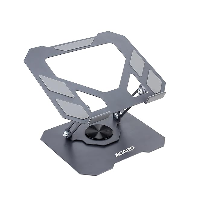 AGARO Metal Laptop Stand, 360° Rotating, Ergonomic, Height & Angle Adjustmentable, Foldable Laptop Holder with Heat Vents & Anti-slip SiliconePads, Compatible to Macbook,HP,Lenevo, & Laptops up to 18″