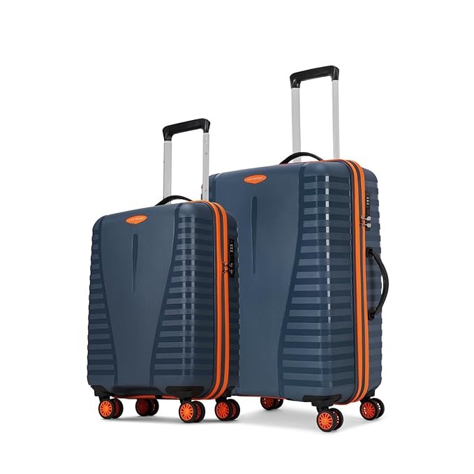 Aristocrat Airpro Max Set of 2 (Cabin+Medium) Trolley Bags, Spanish Blue | 8-Wheels, Polypropylene Case, Spacious, Combination Lock, Sturdy Zipper, Lightweight Travel Luggage, 3-Year Global Warranty