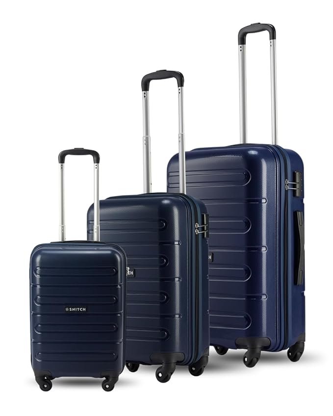 SNITCH Loop 3Pc Set Blue Polypropylene Hard Travel Suitcase – Suitcase for Travel Set of 3 & Luggage with 4 Wheels, Secure Lock & Free Shoe Bag