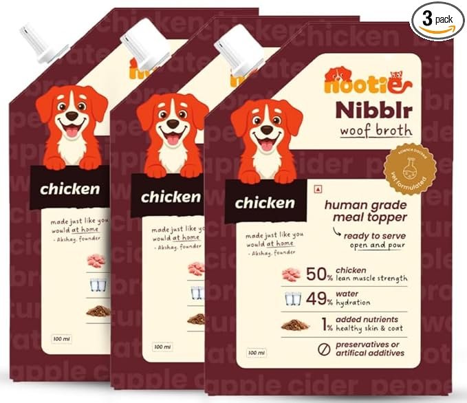 Nootie Chicken Bone Broth for Dogs & Cats | Slow-Simmered 12+ Hours | Collagen + Glucosamine | Gut Health & Joint Support | Hydrating Meal Topper | Preservative-Free | Pack of 3