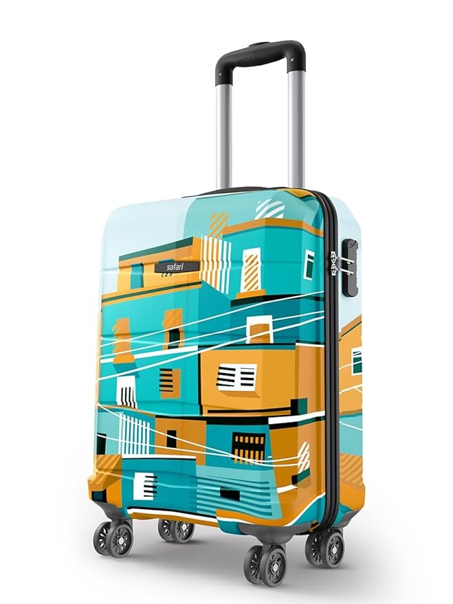 Safari Oasis Polycarbonate Trolley Bag Cabin Size, 55 cms Printed Hard Side Travel Bag for Men and Women, 8 Wheel Spinner Luggage Suitcase for Travelling (Multicolor)