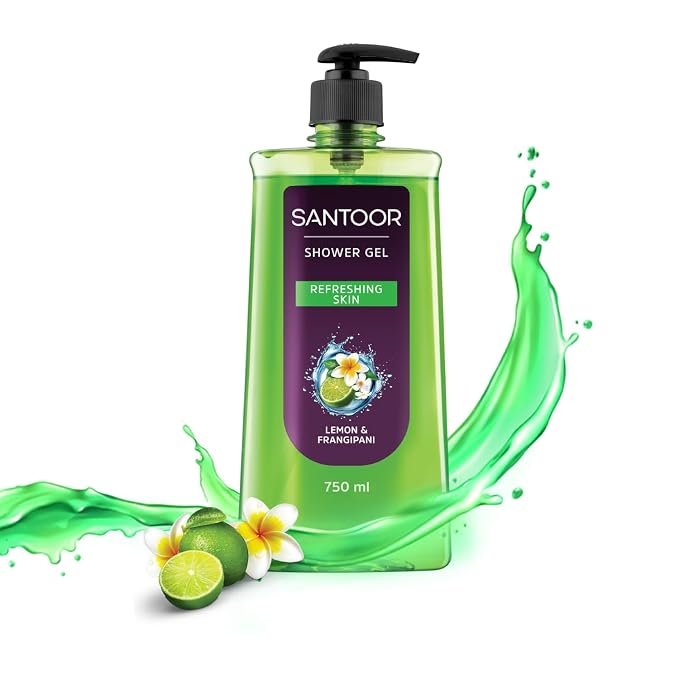 Santoor Refreshing Shower Gel 750ml With Natural Lemon & Frangipani Extracts