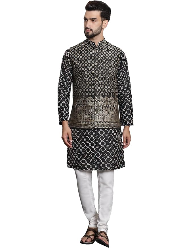 SOJANYA (Since 1958 Men’s Silk Blend Kurta and Pyjama with Nehru Jacket