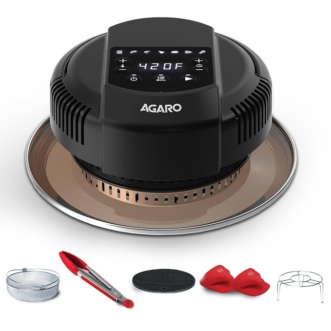 AGARO Imperial Pot Lid Air Fryer, 7-in-1 Electric Air Fry, Crisp, Broil, Bake In 5L, 6L and 8L Pressure Cooker/Metal Pots/Rice Cooker, 7 Preset Menu, 1000W, Home & Kitchen.