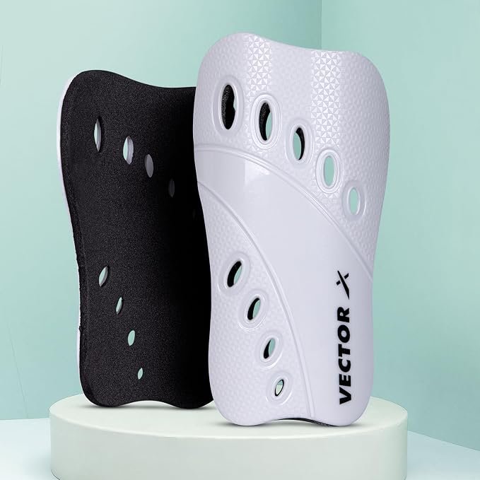 Vector X V2 Football Protection Shin Guard/Shinpad | Durable | Lightweight (M, White)