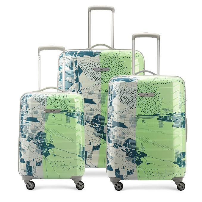 Skybags Trooper Set of 3 (Cabin + Medium+Large) Hard Luggage (55+65+75 cm) | ABS Luggage Trolley with 8 Spinner Wheels|Green|Unisex