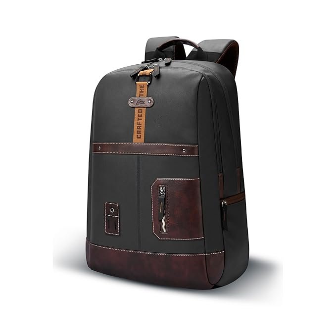 Gear Classic 6 18″/31L Antitheft Large Faux Leather Water Resistant Laptop backpack/Laptop backpack/Casual Backpack/Daypack/Travel Backpack/College Bag For Men/Women(Black-Brown)