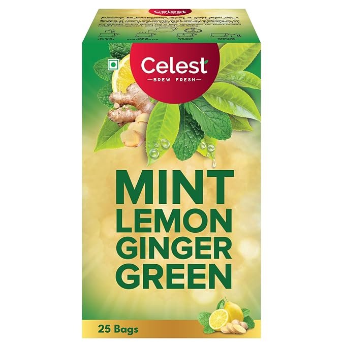 Celest Green Teabags 25 pcs | Green Tea for Weight Loss | Ginger, Mint & Lemon