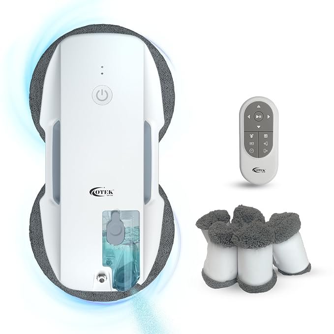 OTEK Robotic Window Cleaner AI Glass Cleaning Robot 3800Pa Suction 90W BLDC Motor 250mm Cleaning Path Anti-Fall Backup App or Remote Control