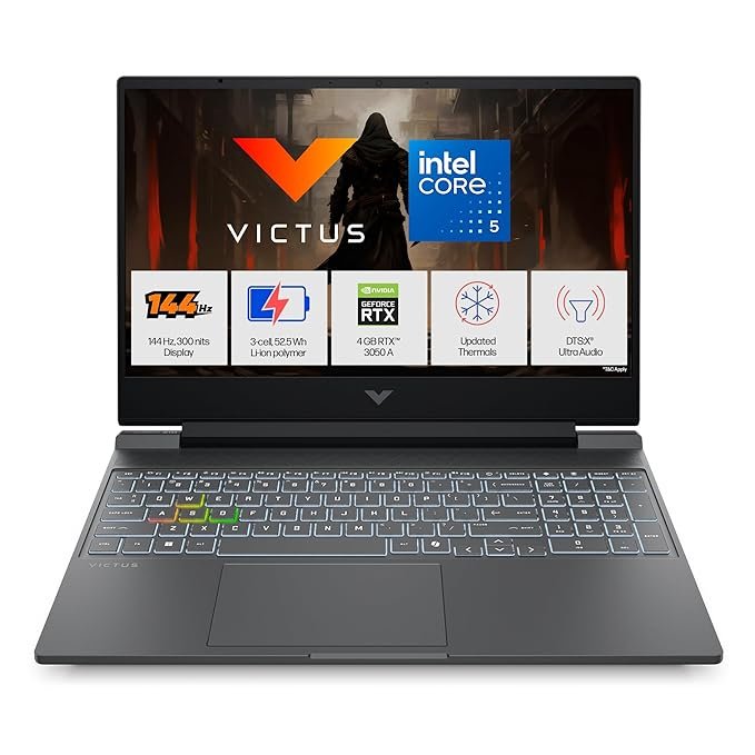 HP Victus, Intel Core 5 210H, 4GB RTX 3050 A (24GB DDR5, 512GB SSD) FHD, 144Hz, 300 nits, IPS, 15.6”/39.6 cm, Win11, M365* Office24, Mica Silver, 2.29kg, fa2500TX, Backlit, Gaming Laptop