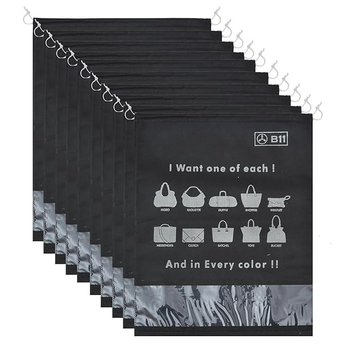 B11 Women Handbag Storage Cover (10 Pcs Set) Large purse cover to protect from dust and water with plastic clear window
