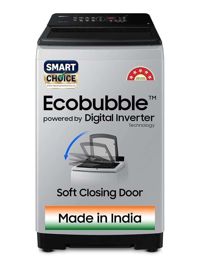 Samsung Smart Choice 8 kg, 5 star, Eco Bubble Tech, Digital Inverter Motor, Soft Closing Door, Fully-Automatic Top Load Washing Machine (WA80BG4441BGTL, Light Gray)