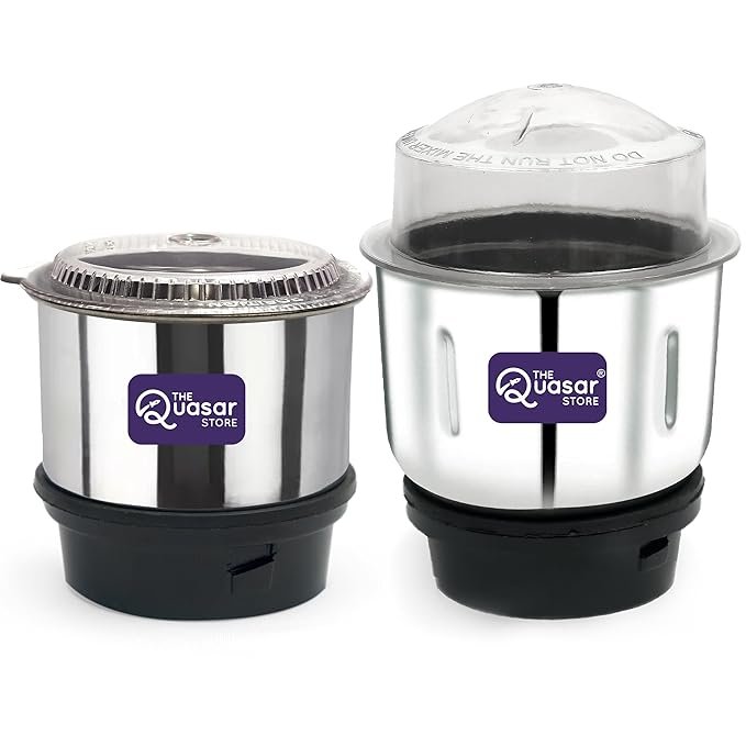 Mixer Chutney Jar (250 Ml,400 Ml) (1 Mini 1 Medium Jar) Mixer Grinder Jar Suitable For All Local & Branded Mixer Which Comes With 2 Lock & 4 Teeth Coupler, Stainless Steel, Silver