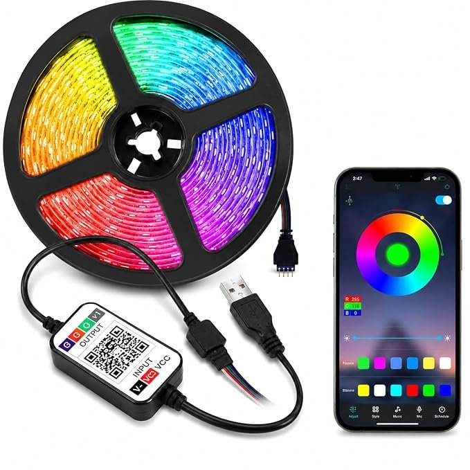 Quace RGB LED Strip Lights for Bedroom (5M/150 LEDs), Bluetooth App & Music Sync, Color Changing LED Lights for Room Decor, Gaming Setup, TV Backlight, Party & Festival Decoration