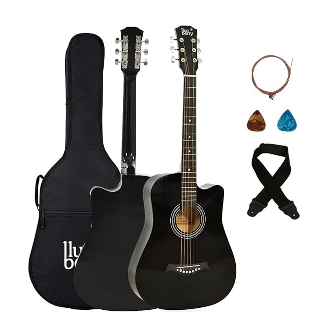 BLUEBERRY B-D38, Acoustic Guitar Kit Inbuilt Truss Rod with Bag, Strap, One Pack Strings And Picks – 38 Inch (Black)