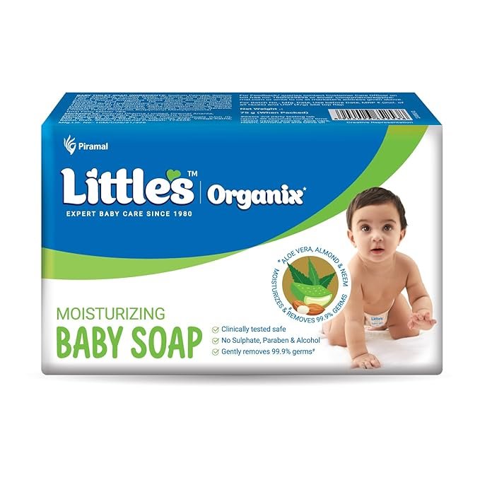 Little’s Organix Gentle Moisturizing Baby Soap 75g x Pack of 5 | With AloeVera & Neem | No Sulfate, Paraben & Alcohol | Clinically Tested Safe | Hypoallergenic | Removes 99.9% Germs