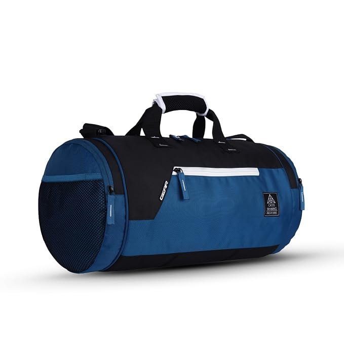 Gear Cross Training 9″/29L Large Water Resistant Duffle Bag | Travel Bag | Gym Bag for Men & Women (Moroccan Blue – Black)