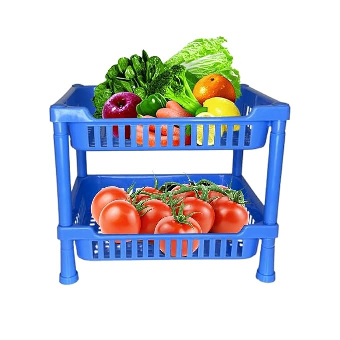 Sulfar Multipurpose Plastic Trolley with Countertop 2 Layer Shelf Cart Kitchenware