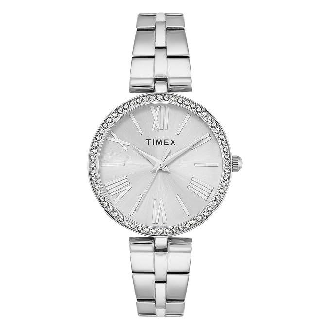 TIMEX Silver-Tone Round Dial Analog Women’s Watch – TWEL22500