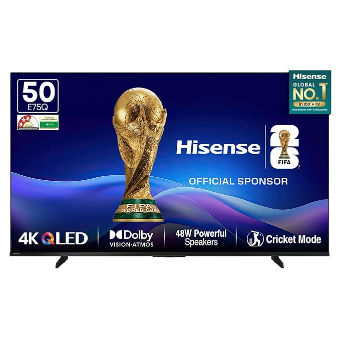 Hisense 126 cm (50 Inches) 4K Ultra HD Smart QLED TV 50E75Q Black
