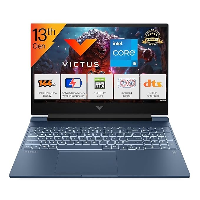 HP Victus 15-fa2191TX/FA2190 Gaming Laptop – 13th Gen Intel Core i5, 15.6″ FHD 144Hz, RTX 3050A 4GB, 16GB RAM, 512GB SSD, Win 11, Backlit KB – Blue